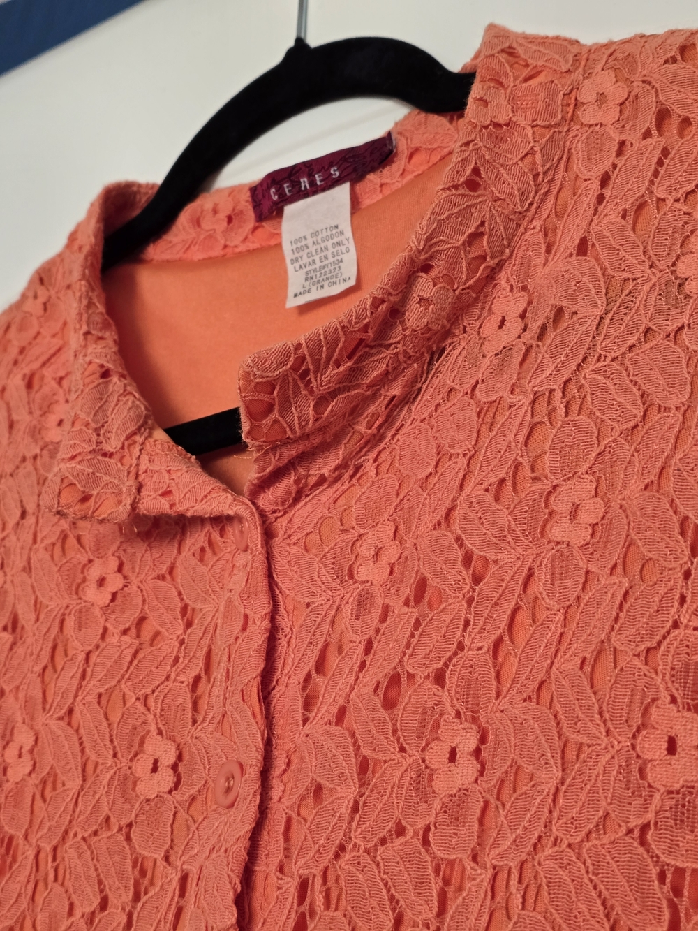 Vintage Ceres Orange Lace Mini Dress Button Front 90s Boho Festival Cottagecore - Picture 5 of 12